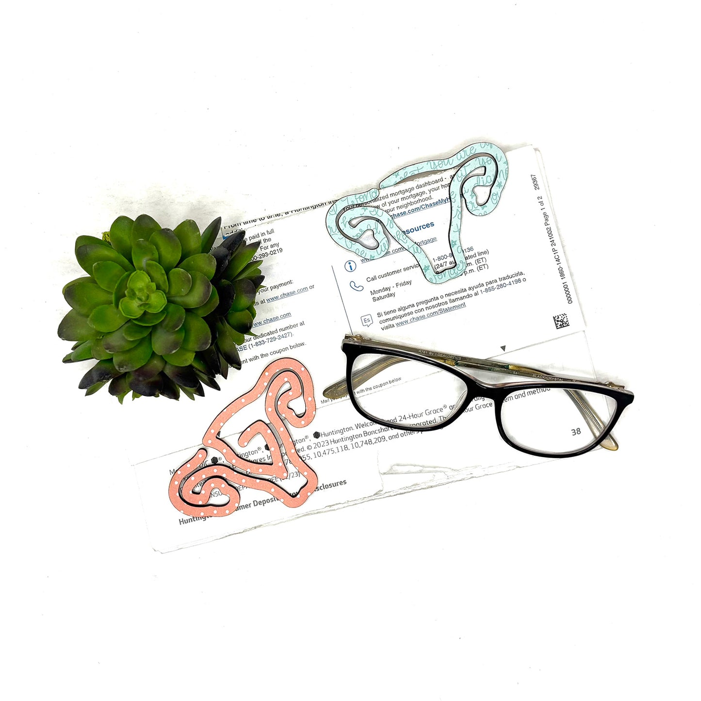 Uterus Shaped Bookmark with Card Backer - Paperclip - Snack Bag Closure - Glowforge