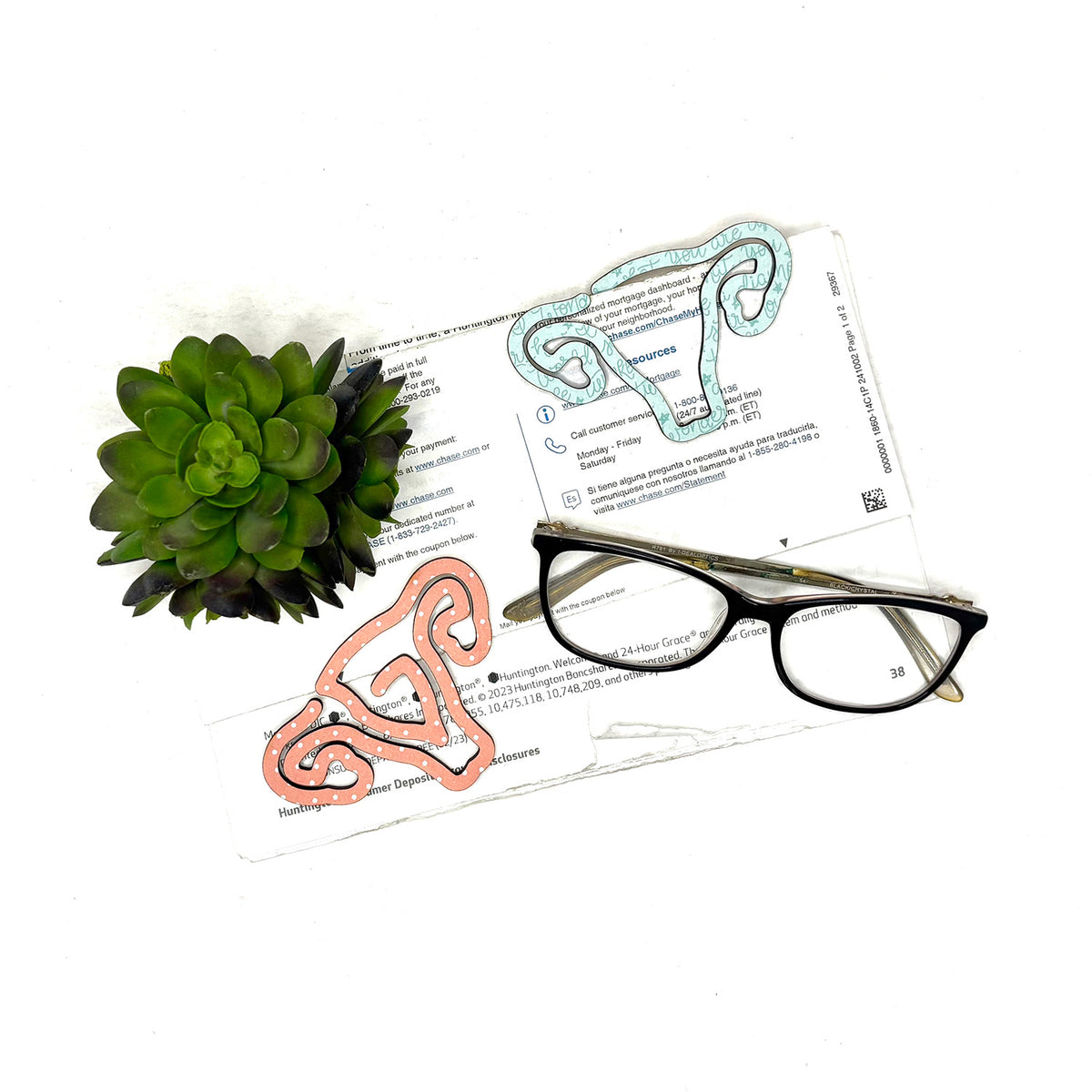 Uterus Shaped Bookmark with Card Backer - Paperclip - Snack Bag Closure - Glowforge