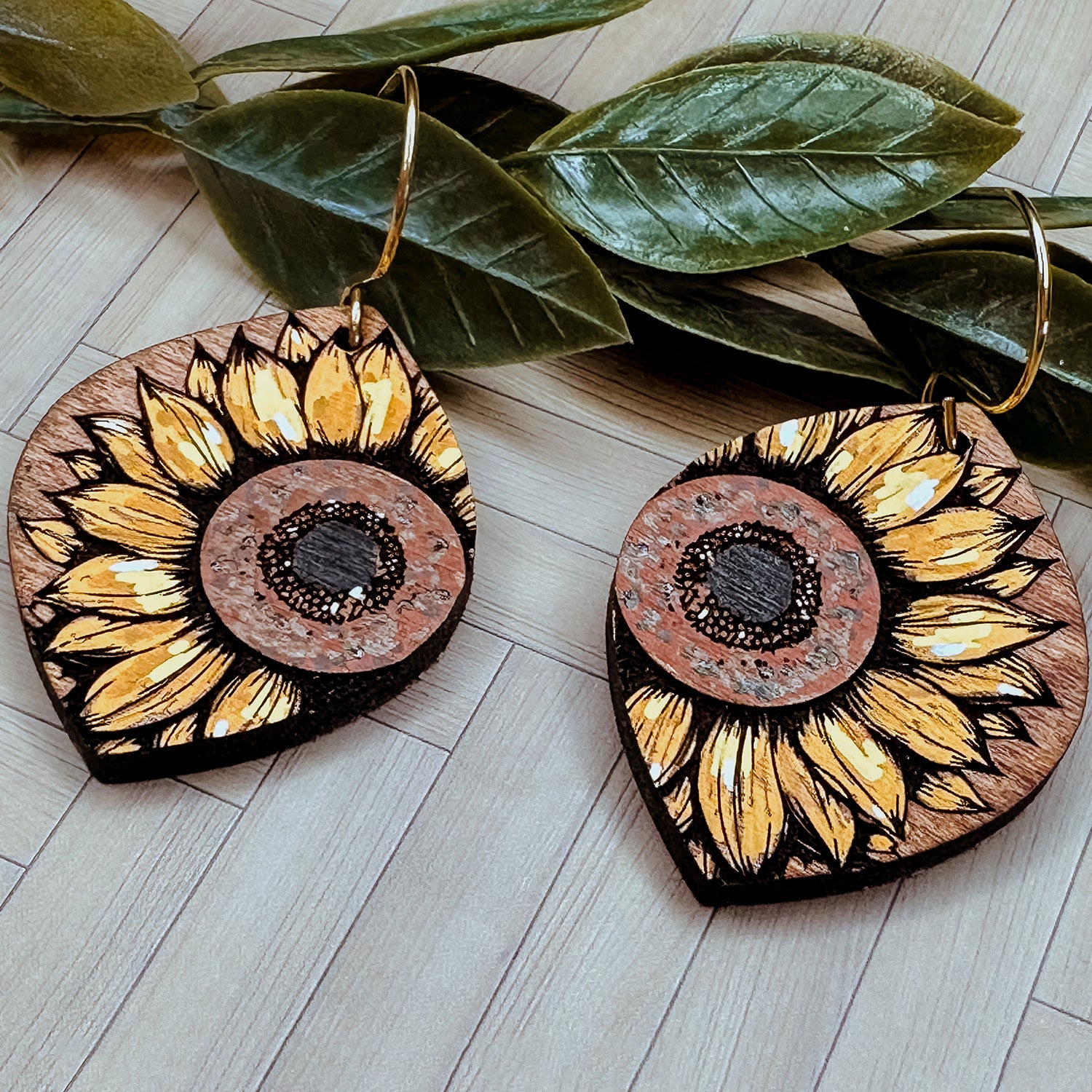 thumbnail image 2 of Icon Sunflower Drop Dangle Earrings – Green Crystal, Silver Base, Fish Hook Wires – Pierced Lobe 2 of 6