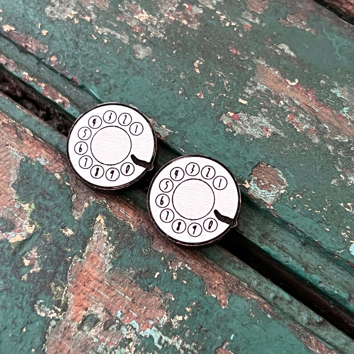 Vintage Farmhouse Phone Dial Stud Earrings - Glowforge