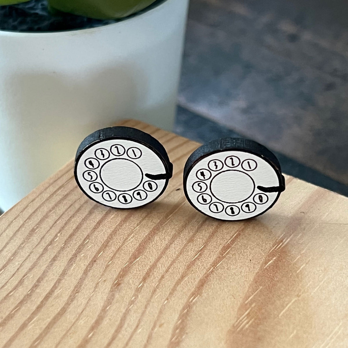 Vintage Farmhouse Phone Dial Stud Earrings - Glowforge