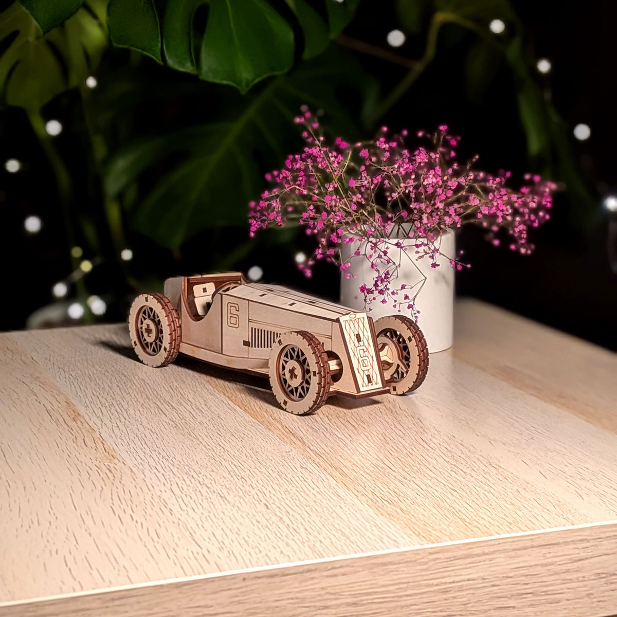 Vintage Race Car Miniature - Classic Sport Model with Moving Wheels - Glowforge
