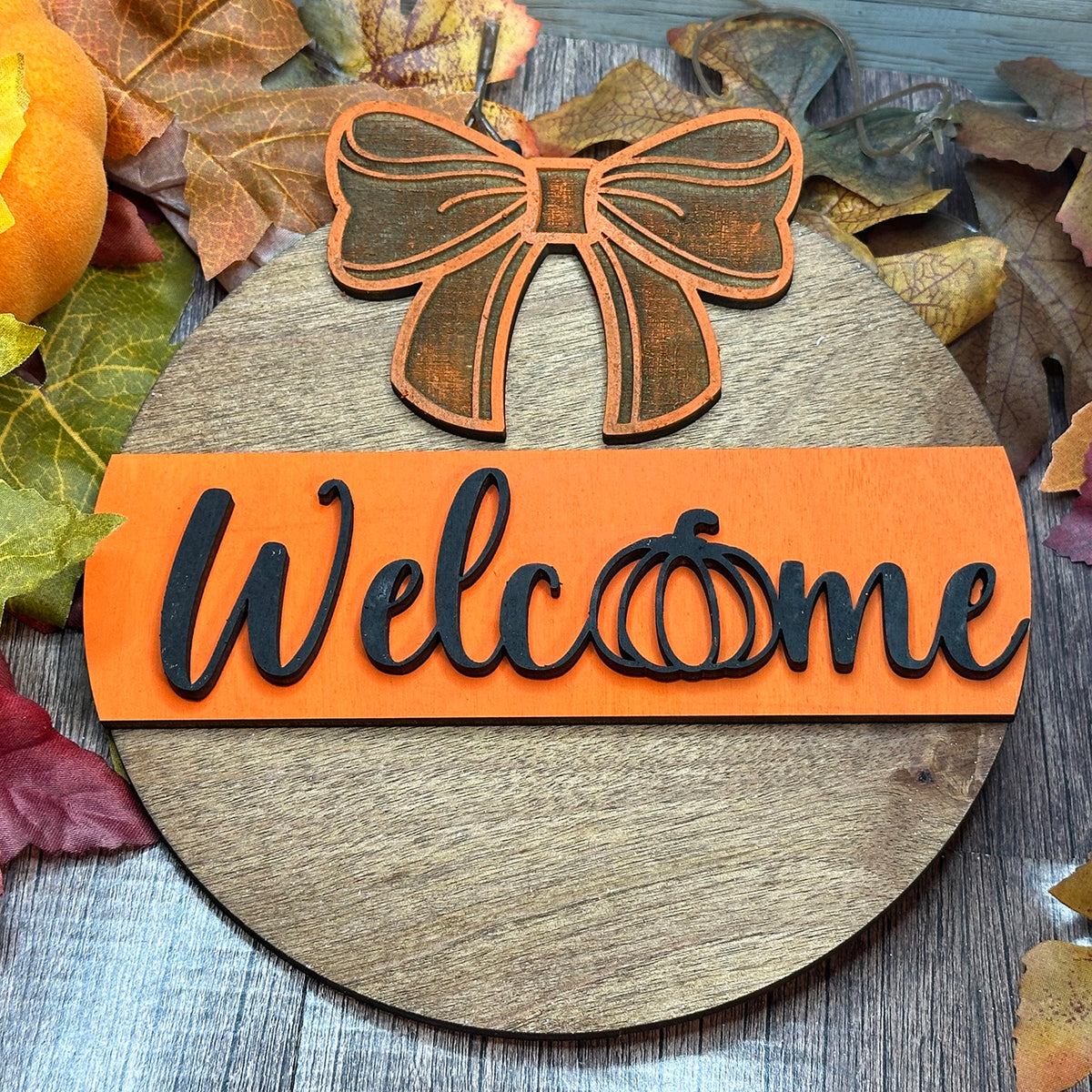 Welcome Sign Fall Decor Welcome Pumpkin Bow Fall Door Sign – Glowforge Shop