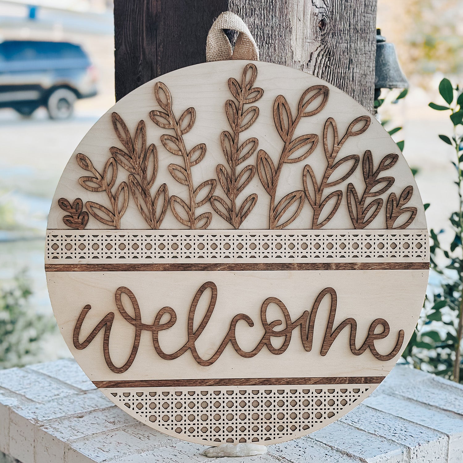 Welcome Rattan-style Floral Round Door Hanger #1 – Glowforge Shop