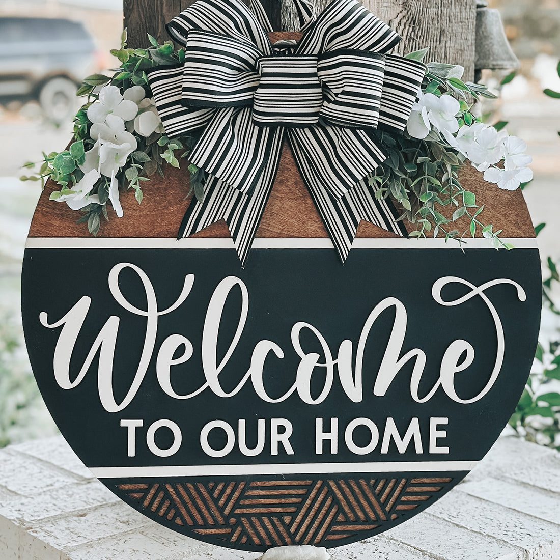 Welcome to Our Home Door Hanger – Layered Round Farmhouse Sign ...