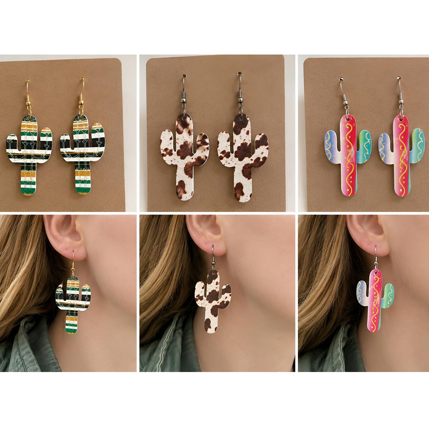 Western Cactus Dangle Earrings (Set of 3) - Glowforge