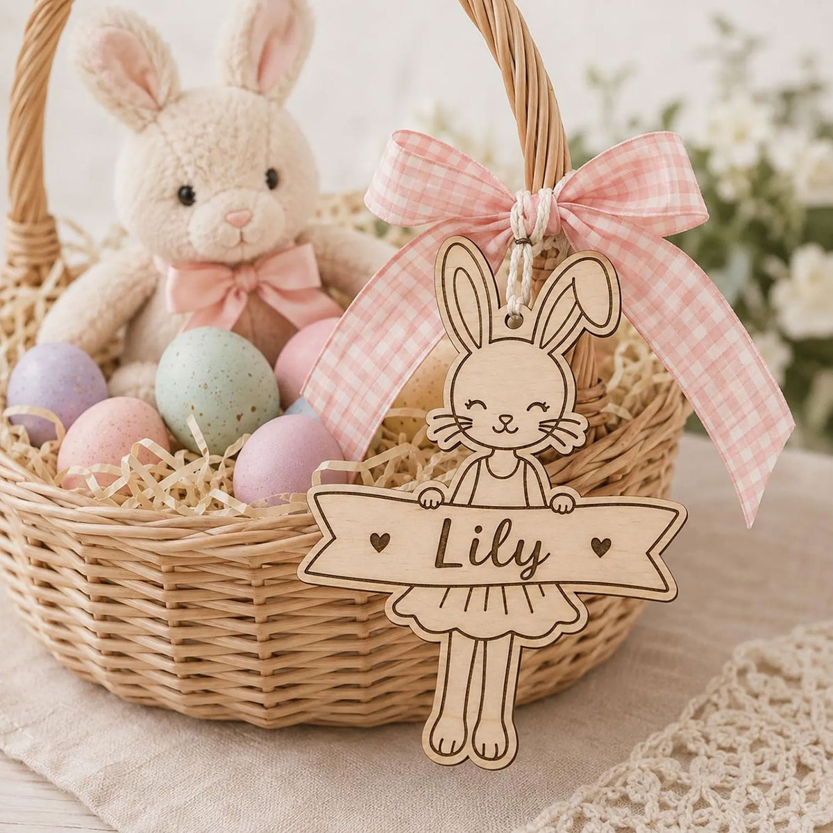 Whimsical Easter Bunny Basket Tag - Glowforge