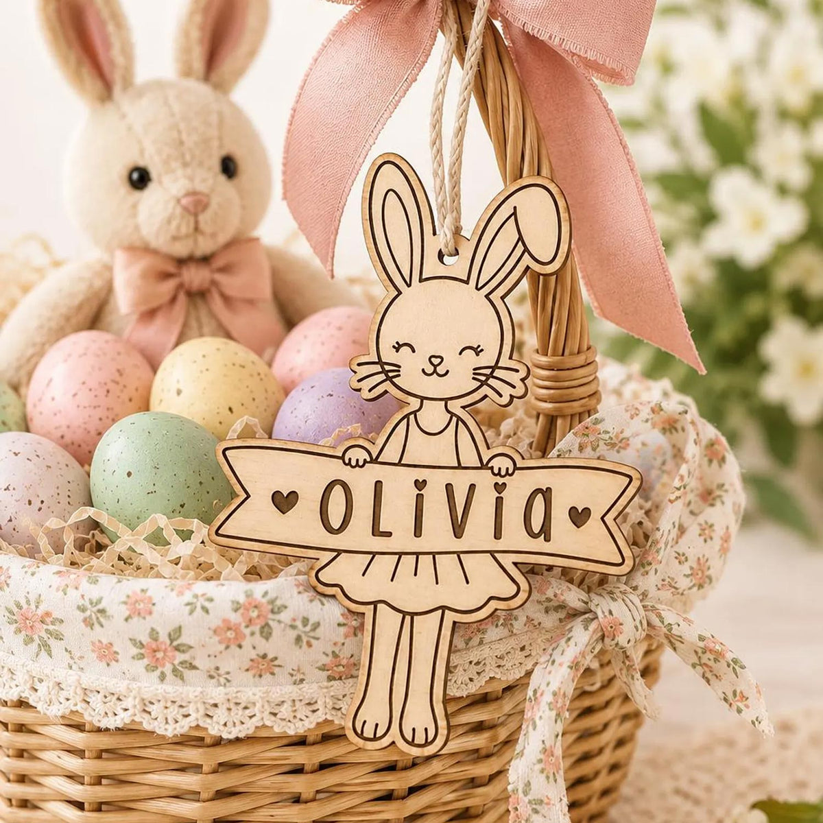 Whimsical Easter Bunny Basket Tag - Glowforge
