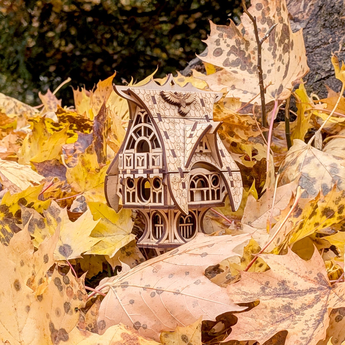 Whimsical Fairy Garden House - Cottage Miniature with Optional Plant Stake - Glowforge