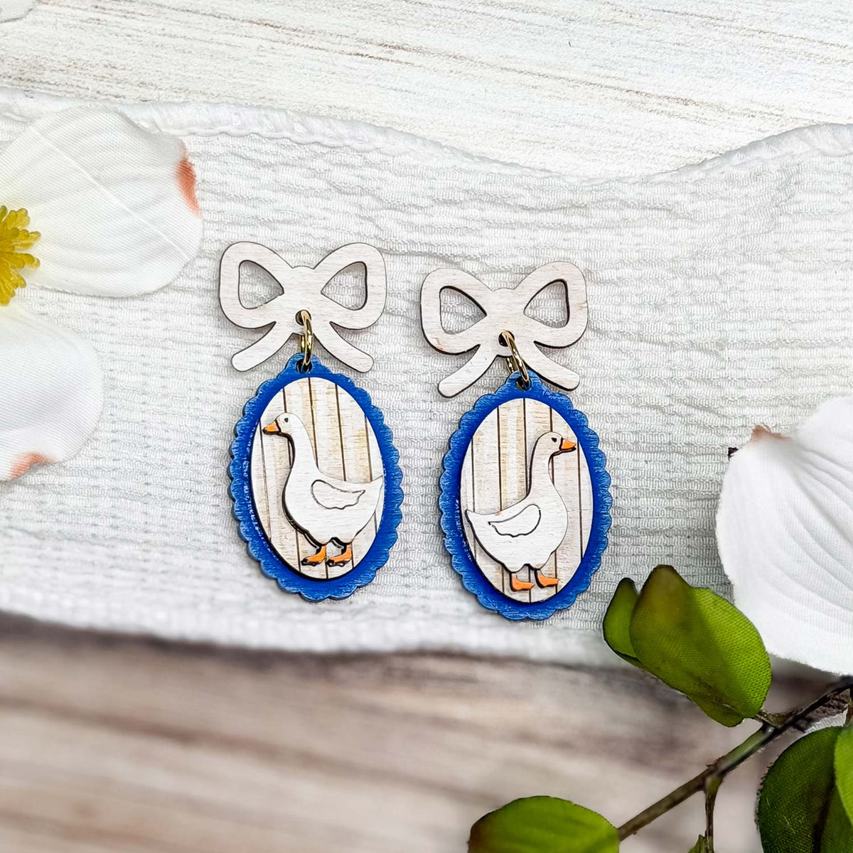 Whimsical Goose Bow Earrings - Glowforge