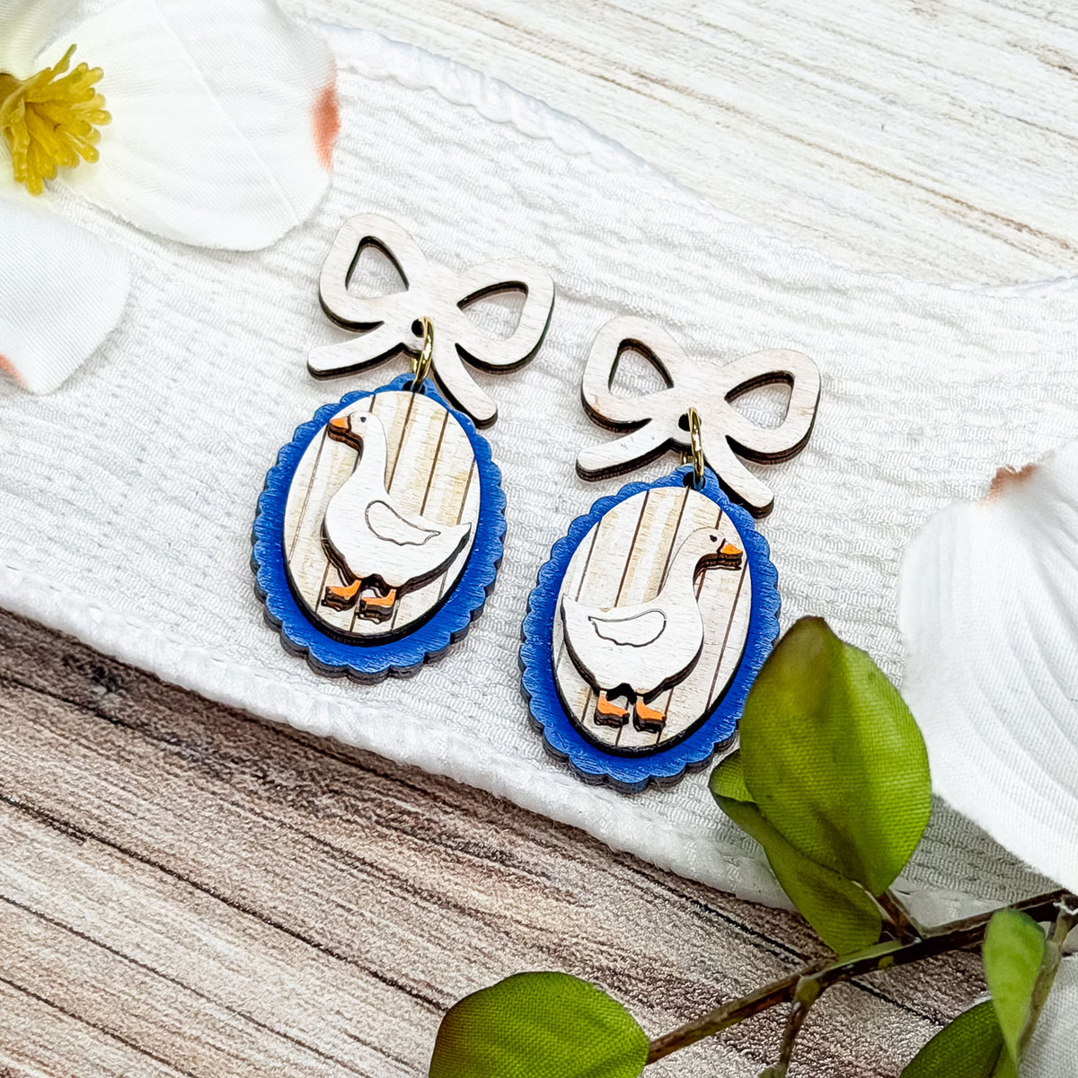 Whimsical Goose Bow Earrings - Glowforge