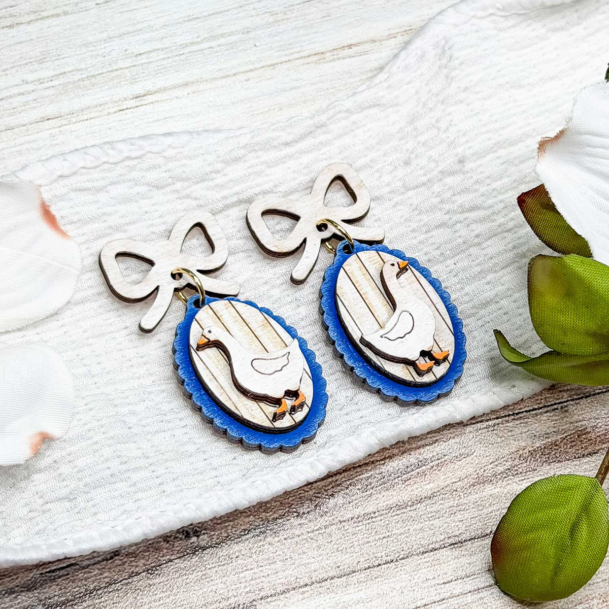 Whimsical Goose Bow Earrings - Glowforge