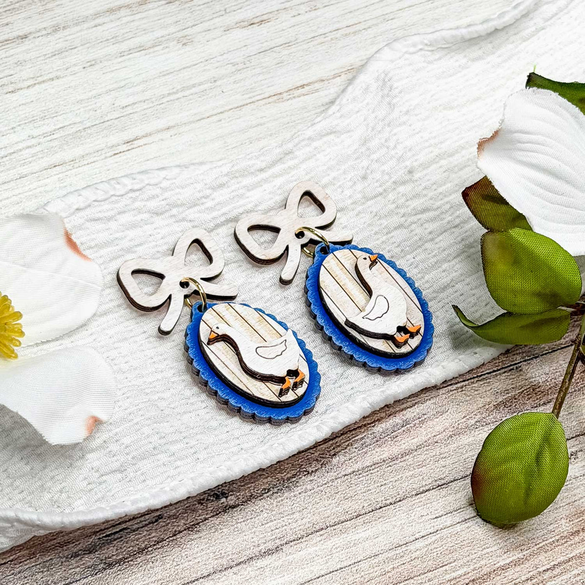 Whimsical Goose Bow Earrings - Glowforge