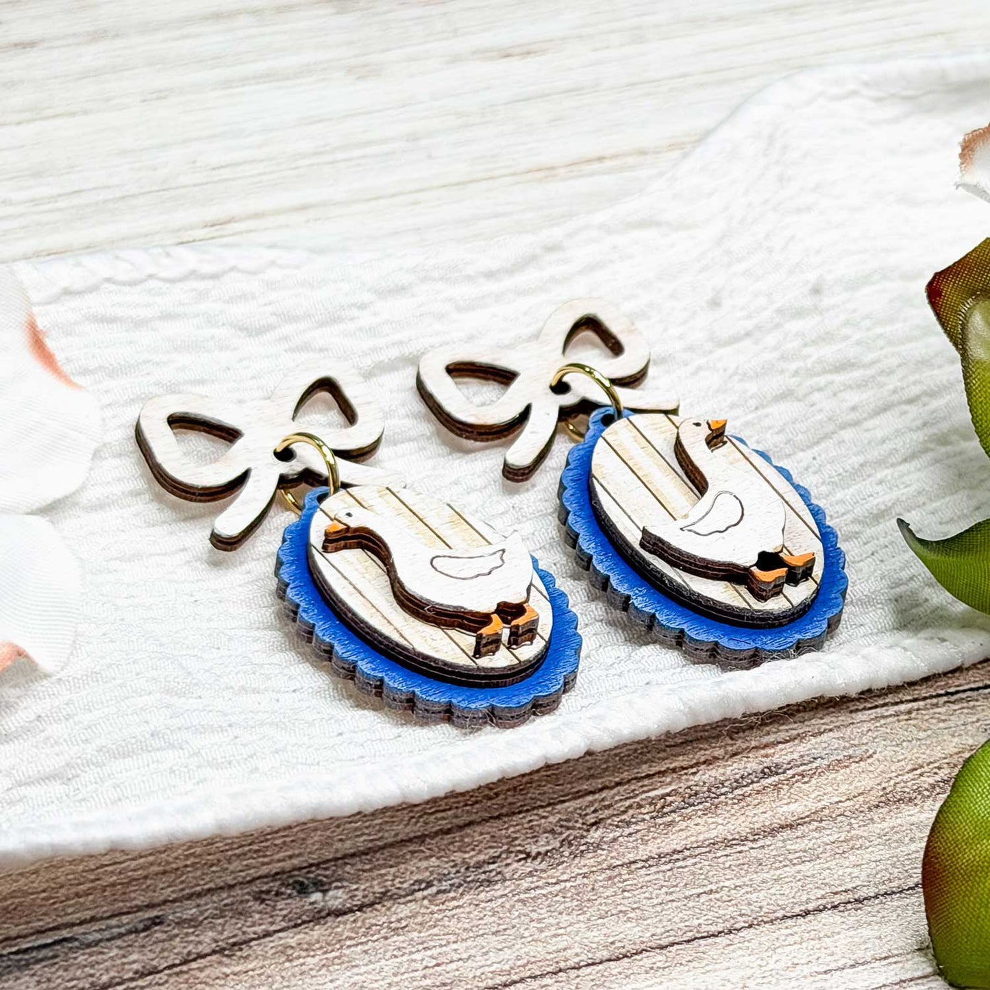 Whimsical Goose Bow Earrings - Glowforge