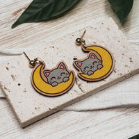 Whimsical Moon Cat Earrings - Glowforge