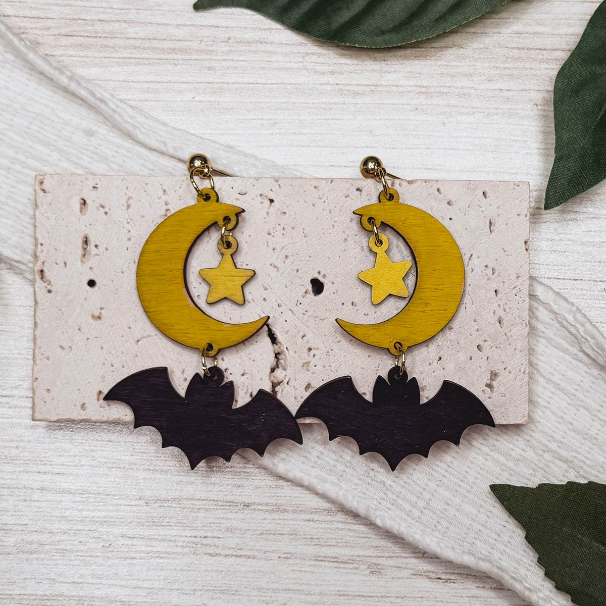 Whimsical Moon Star And Bat Earrings  -Glowforge