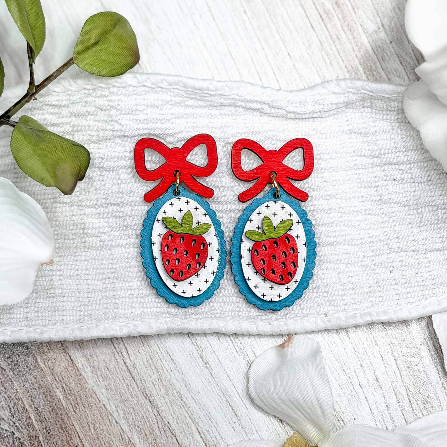 Whimsical Strawberry Bow Earrings - Glowforge