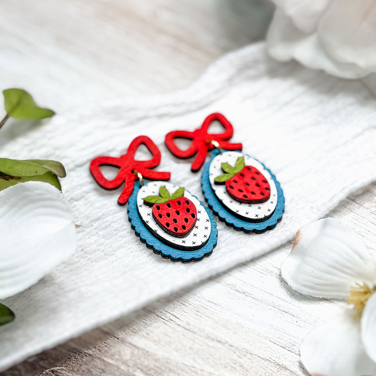 Whimsical Strawberry Bow Earrings - Glowforge