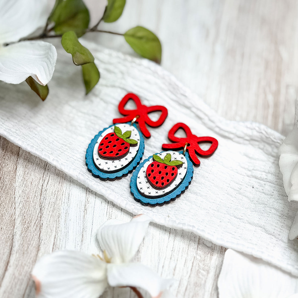 Whimsical Strawberry Bow Earrings - Glowforge