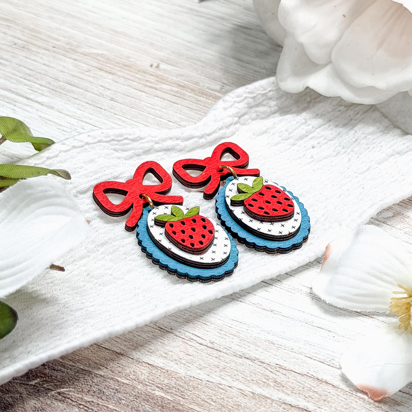 Whimsical Strawberry Bow Earrings - Glowforge
