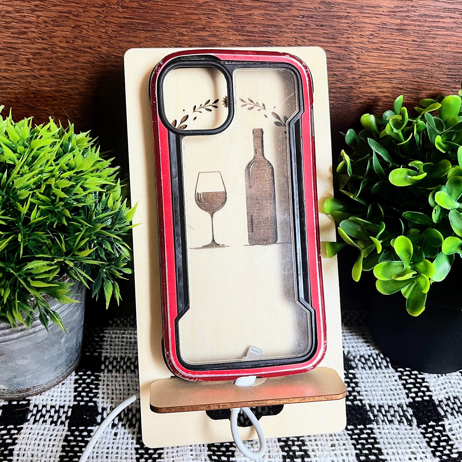 Elegant Wine Lover’s Wine-Themed Phone Stand – Glowforge Shop