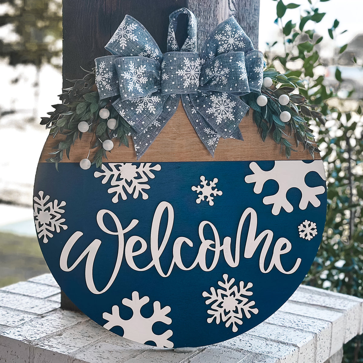 Checkered Snowflakes Burlap Winter Door Hanger - Embroidered, 13x20 Inches, Weather Resistant