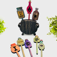 Witchy Cauldron with Potion Plant / Cupcake Stakes (Set of 8) - Glowforge