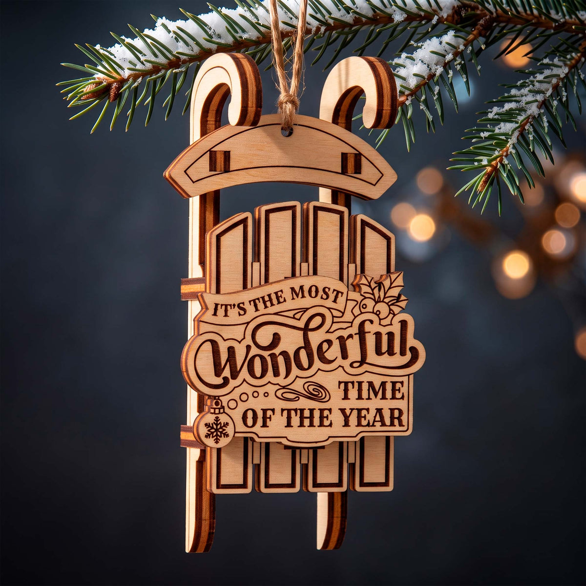Wonderful Time Christmas Sled Ornament - Glowforge