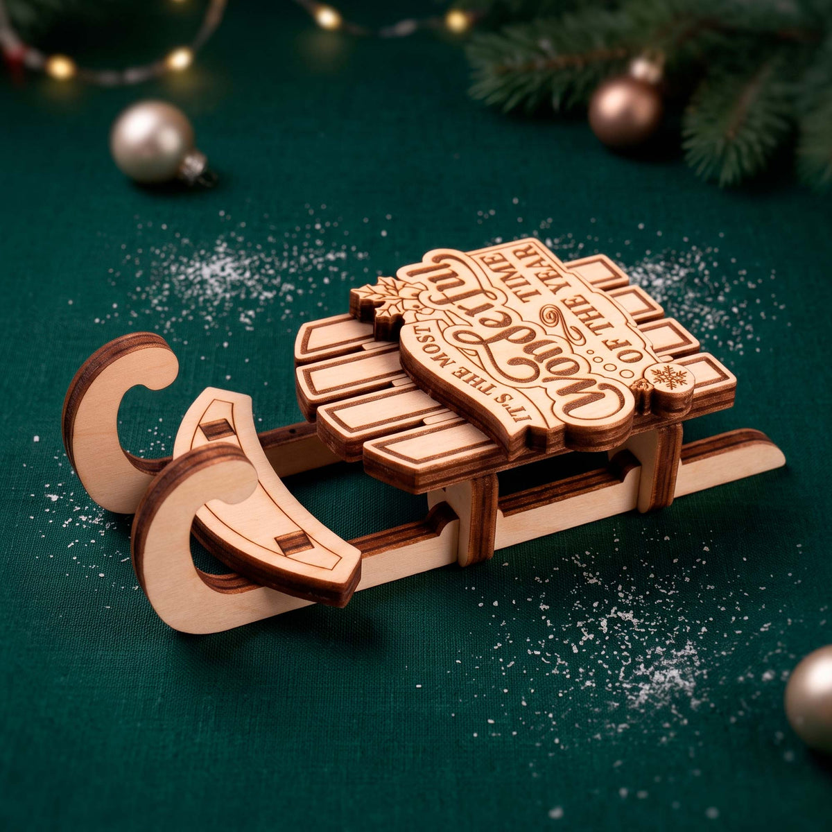 Wonderful Time Christmas Sled Ornament - Glowforge