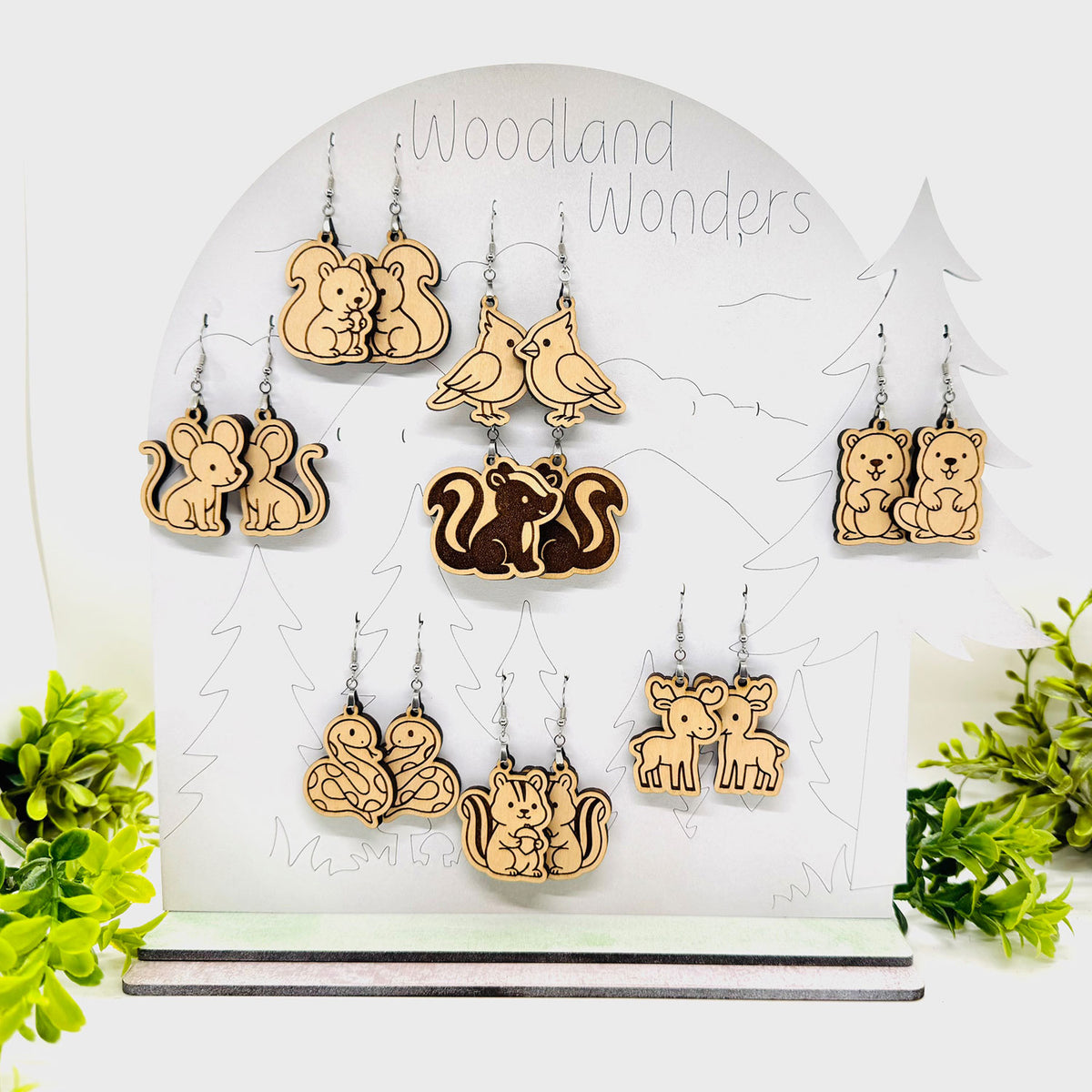 Woodland Wonders #2 Earrings (Set of 8) & Display Stand - Glowforge