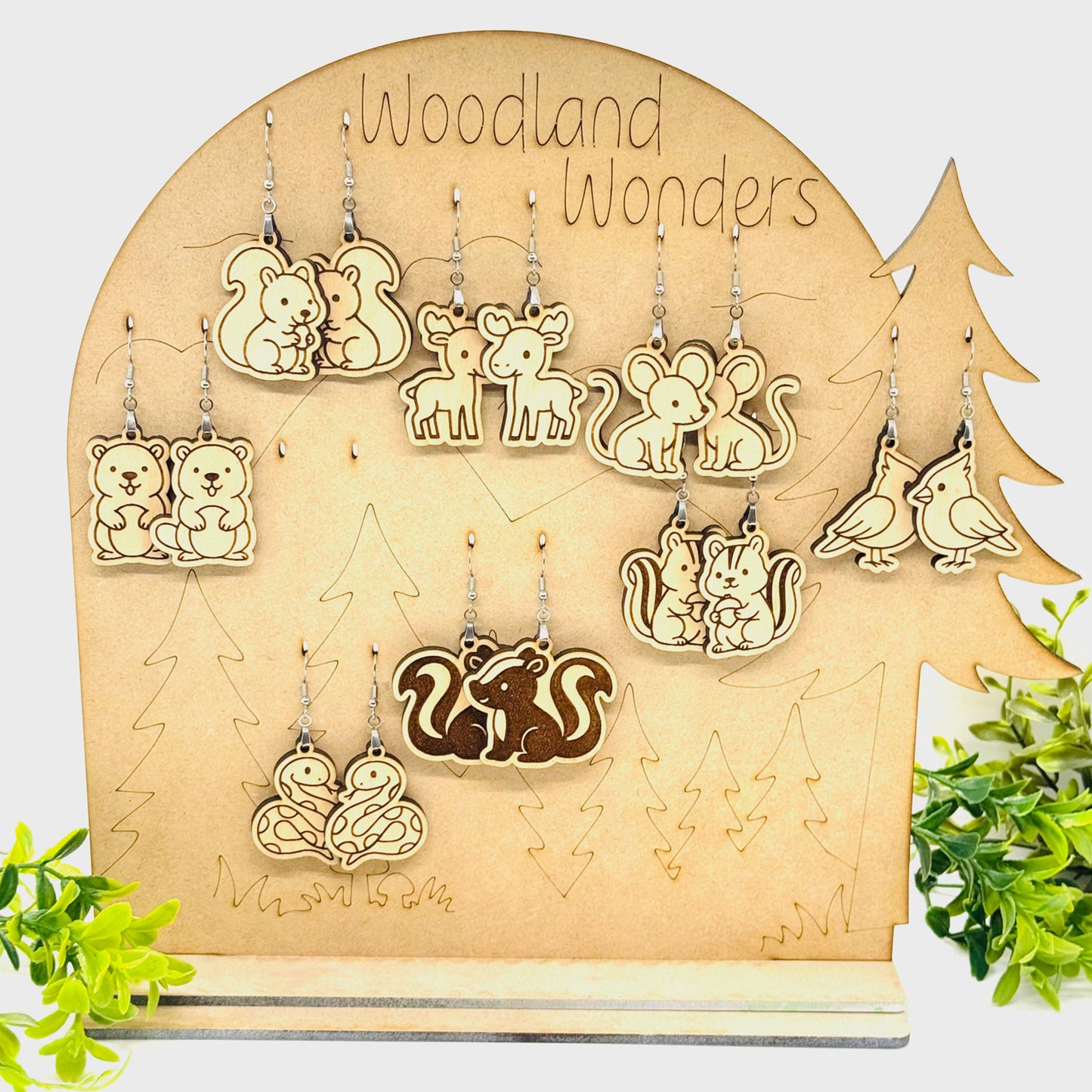 Woodland Wonders #2 Earrings (Set of 8) & Display Stand - Glowforge