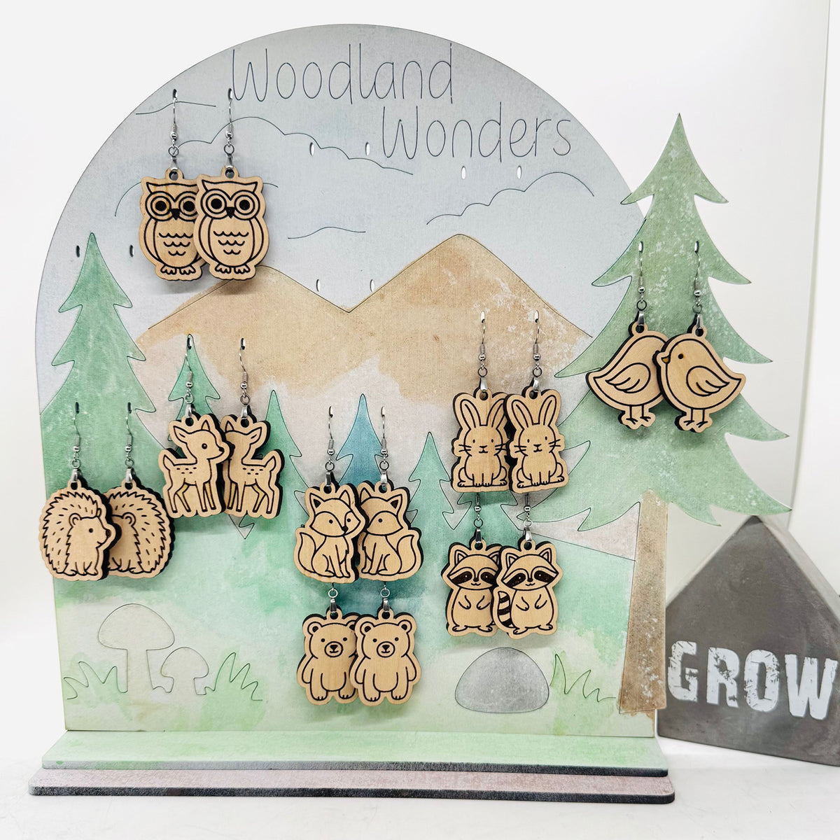 Woodland Wonders Earrings (Set of 8) & Display Stand - Glowforge