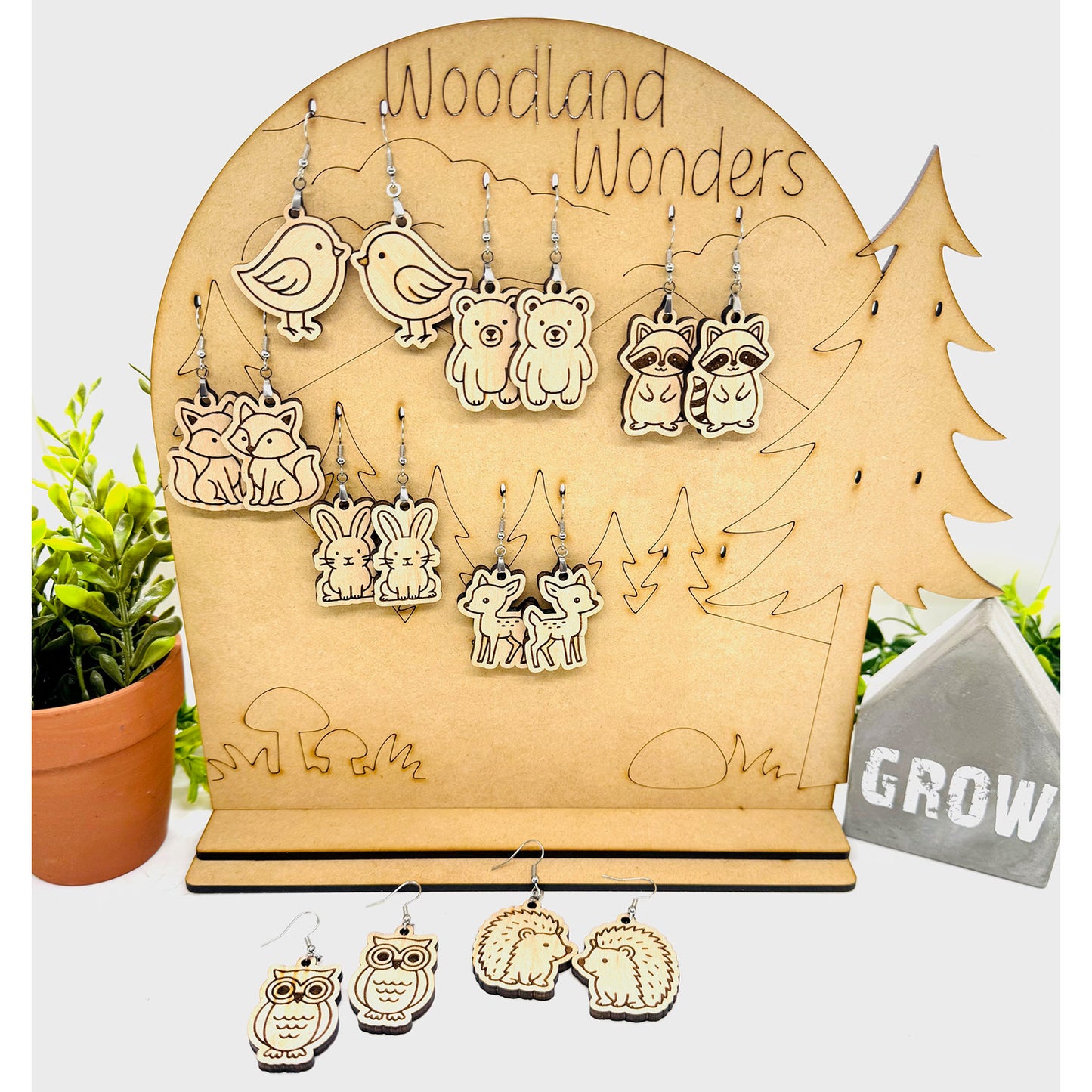 Woodland Wonders Earrings (Set of 8) & Display Stand - Glowforge