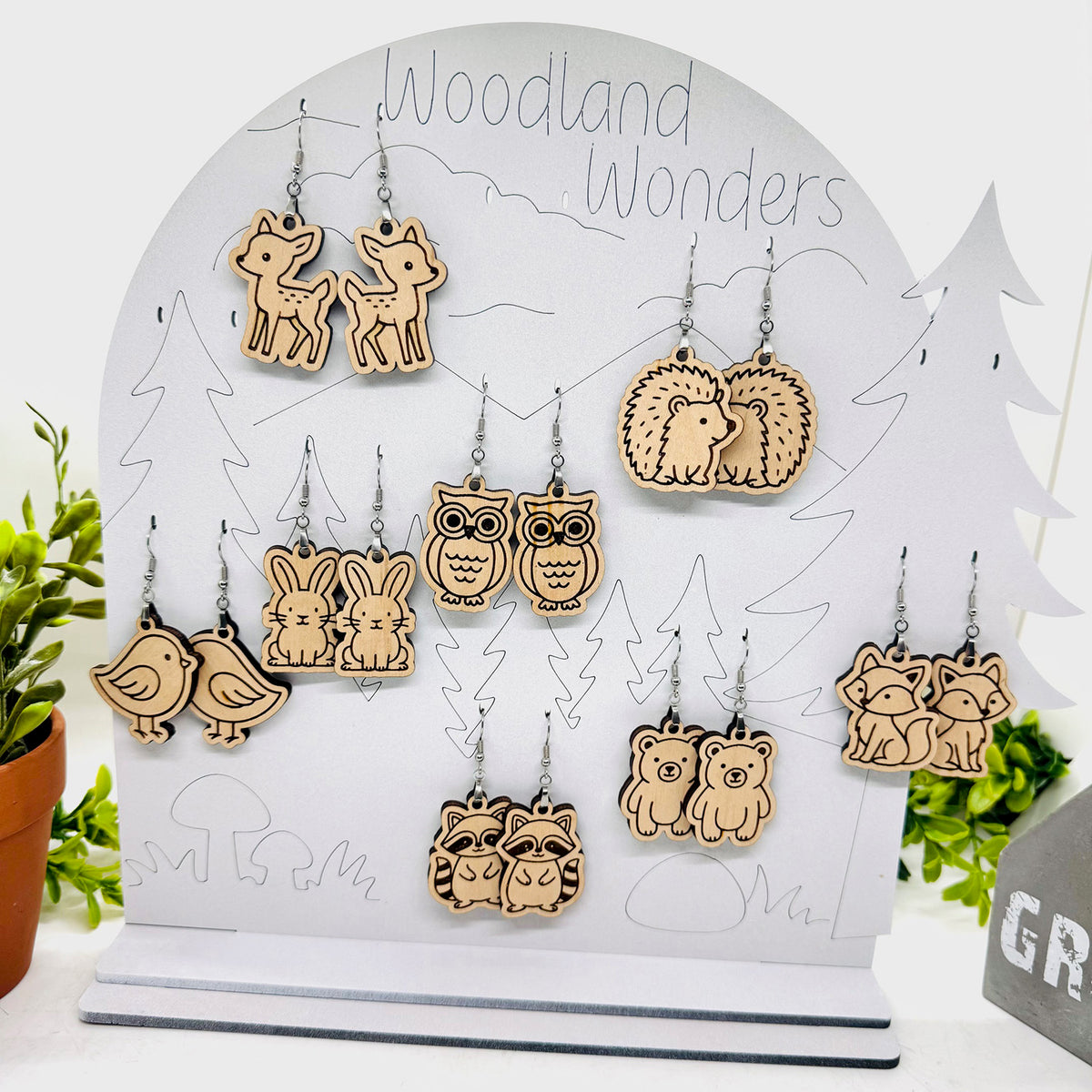 Woodland Wonders Earrings (Set of 8) & Display Stand - Glowforge
