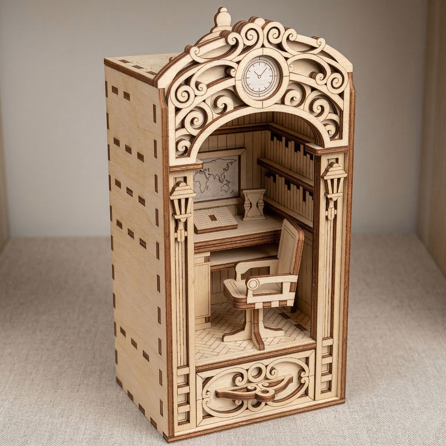 Writer’s Office Book Nook - Cozy Library Study Diorama - Glowforge