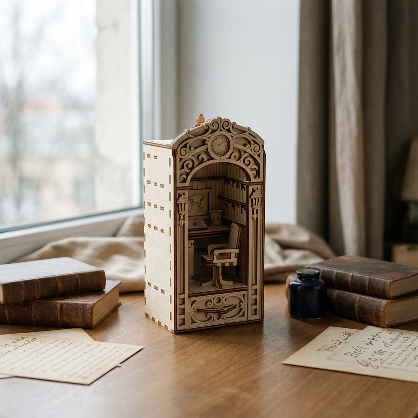 Writer’s Office Book Nook - Cozy Library Study Diorama - Glowforge