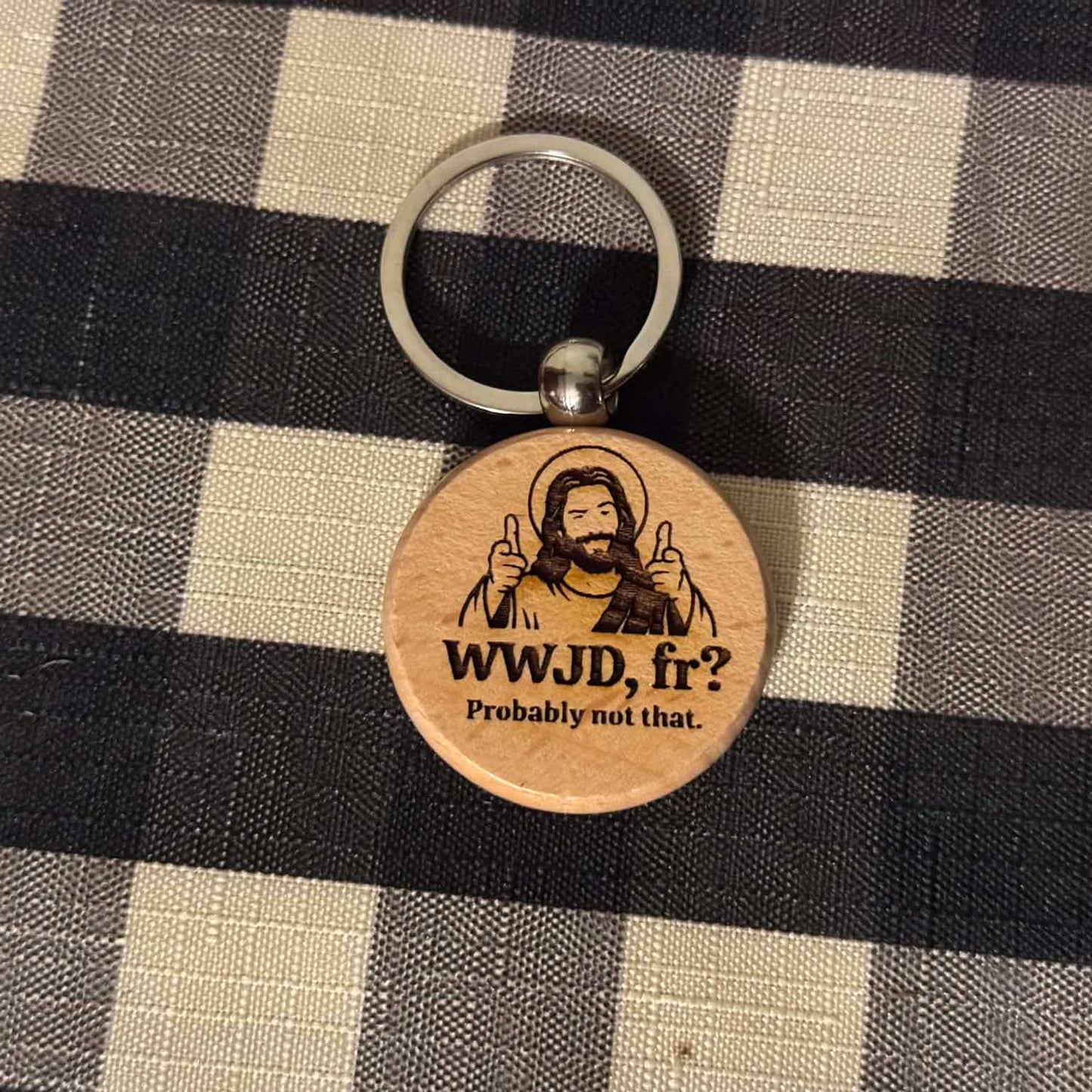 "WWJD, fr?" Keychain and Magnet Set - Glowforge
