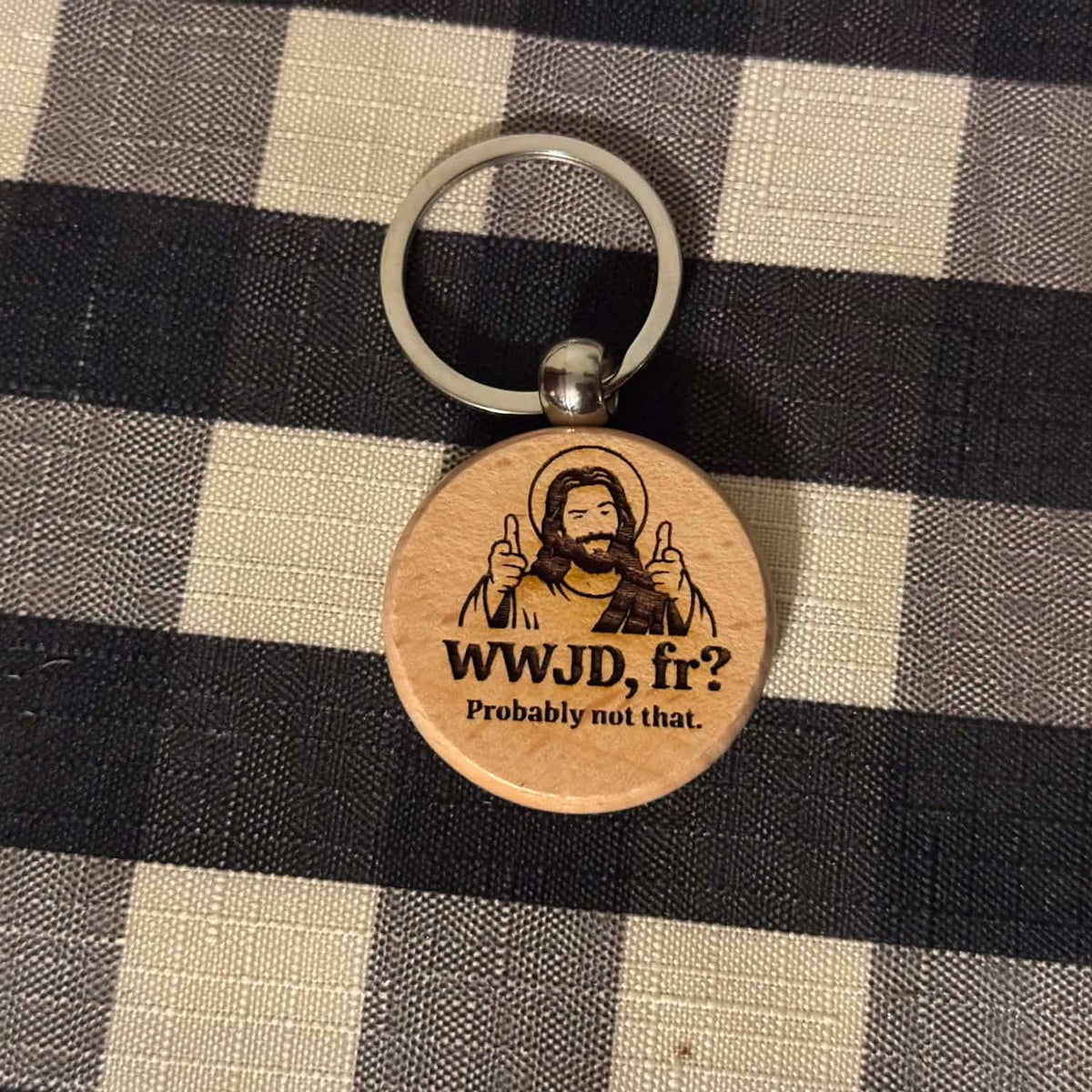 "WWJD, fr?" Keychain and Magnet Set - Glowforge