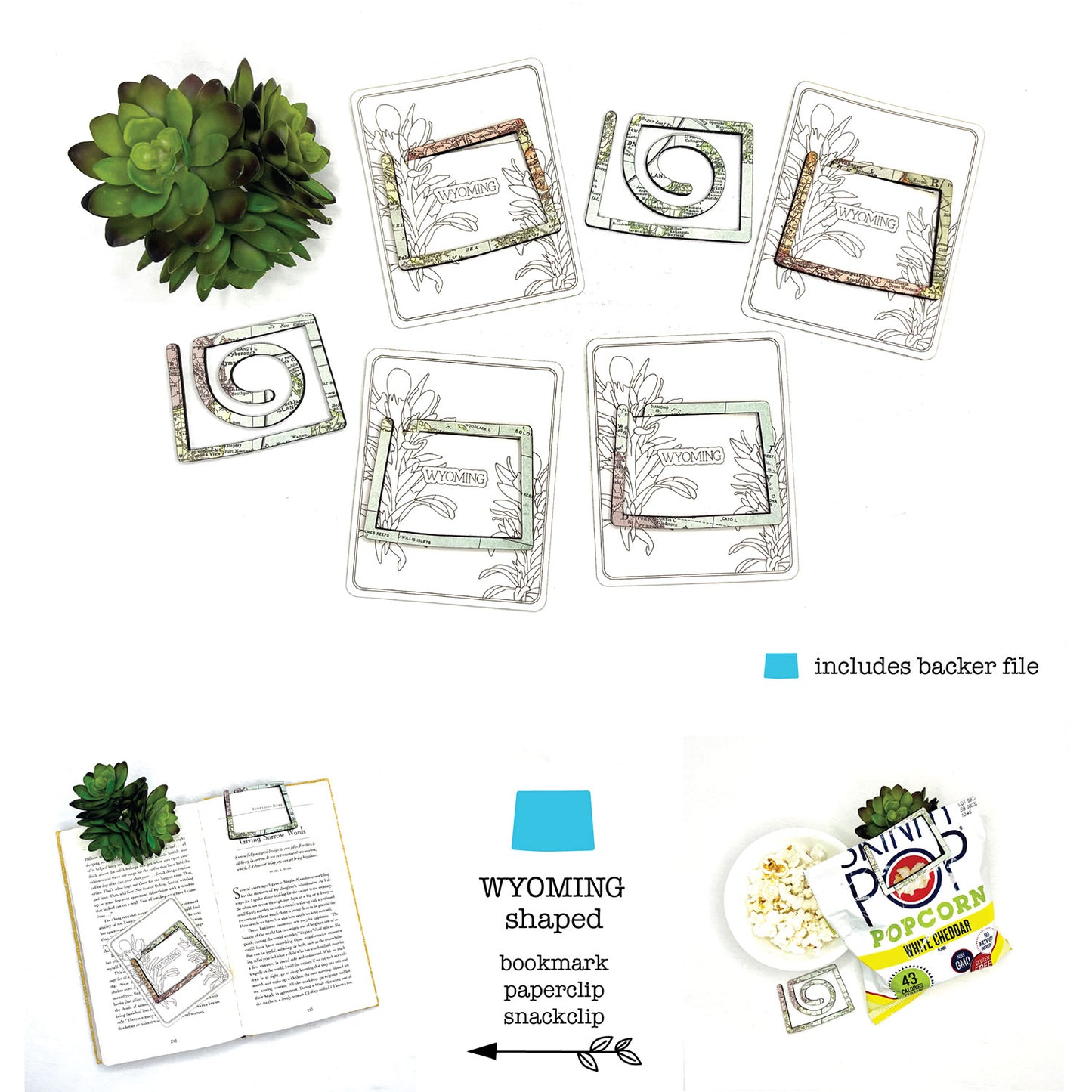 Wyoming Shaped Bookmark with Card Backer - Paperclip - Snack Bag Closure