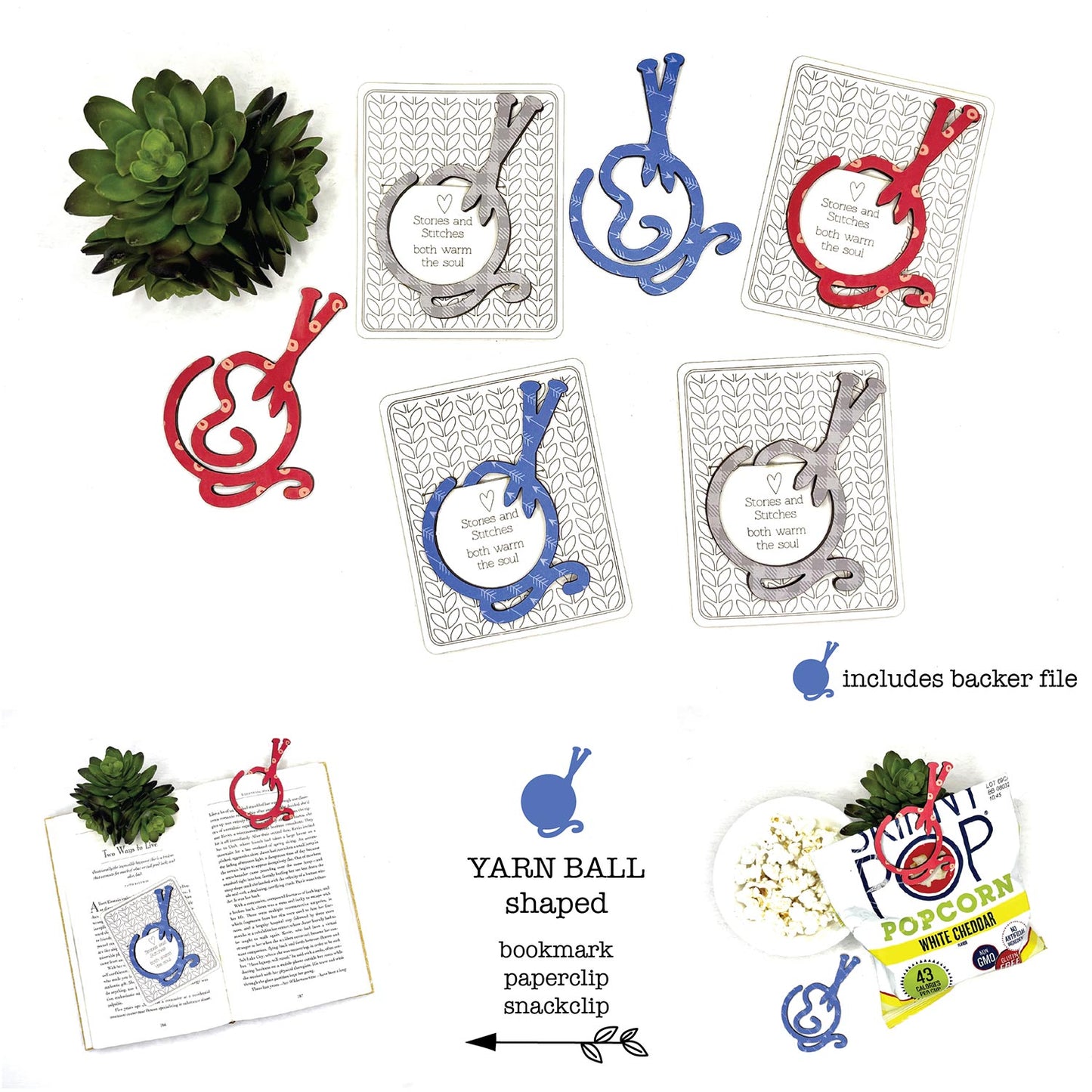 Yarn Ball Shaped Bookmark with Card Backer - Paperclip - Snack Bag Closure