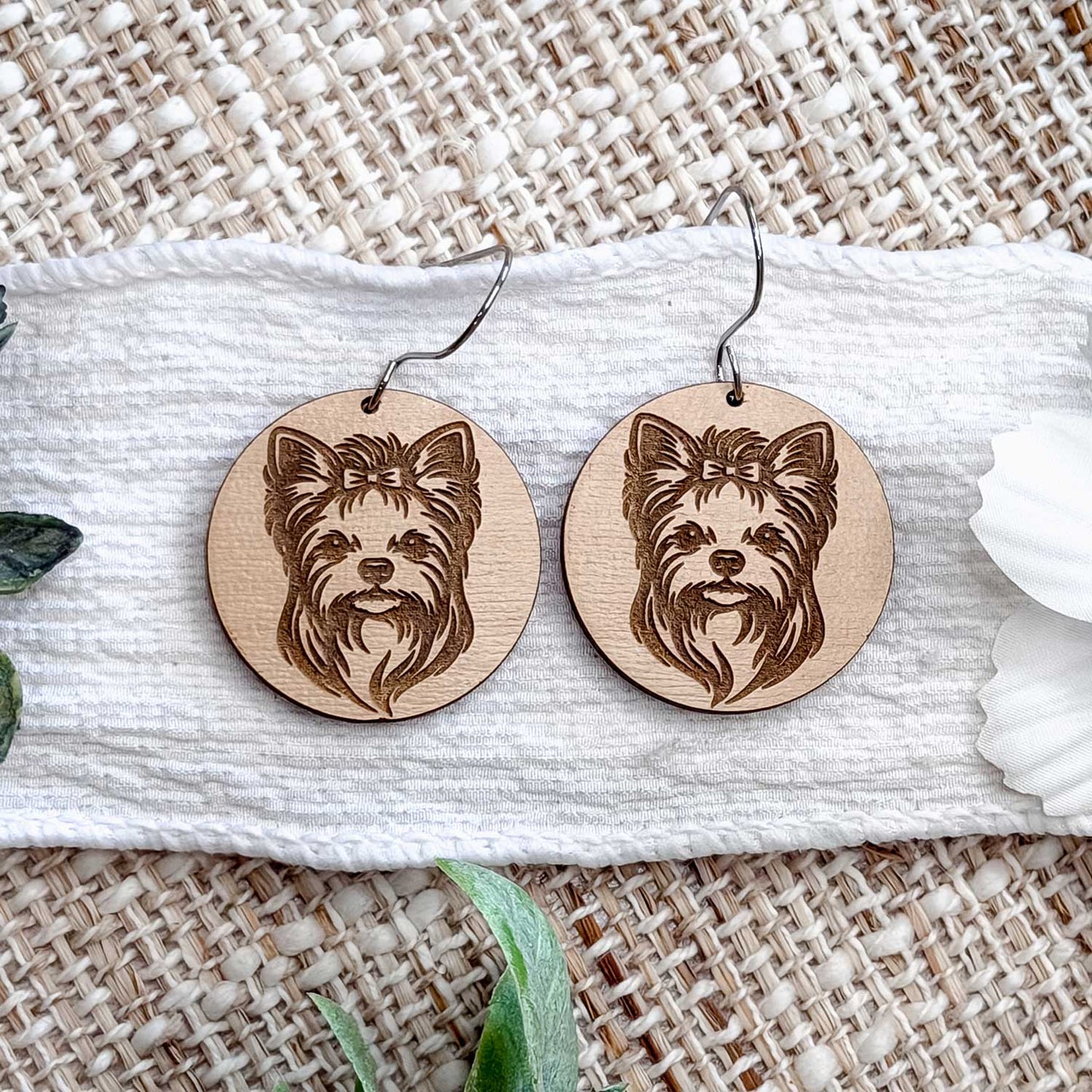 Yorkie Engraved Disc Earrings - Glowforge