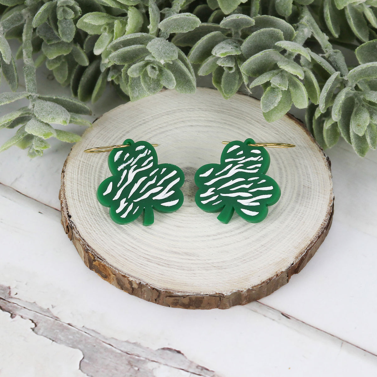 Zebra Print Shamrock Earrings - St. Patrick's Day Earrings - Glowforge