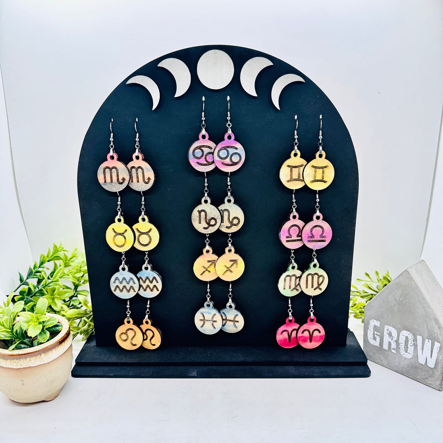 Zodiac Earring with Display Stand - Astrology Earrings Collection (Set of 12) - Glowforge