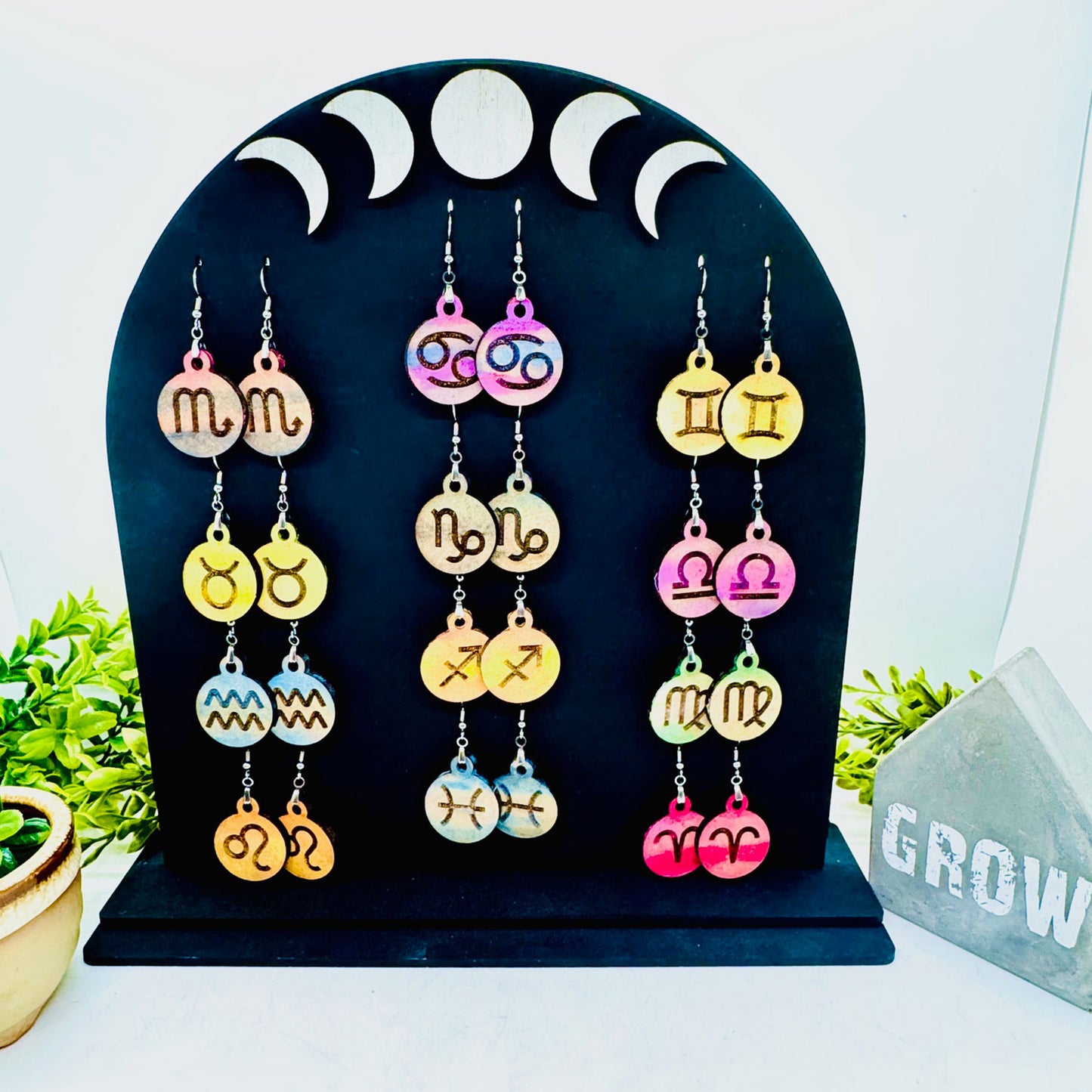 Zodiac Earring with Display Stand - Astrology Earrings Collection (Set of 12) - Glowforge