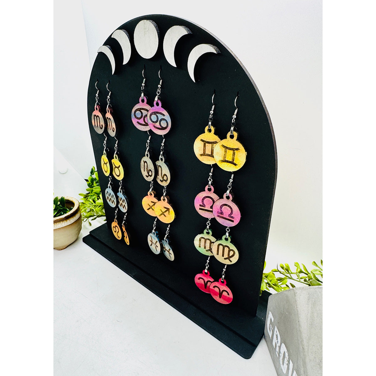 Zodiac Earring with Display Stand - Astrology Earrings Collection (Set of 12) - Glowforge