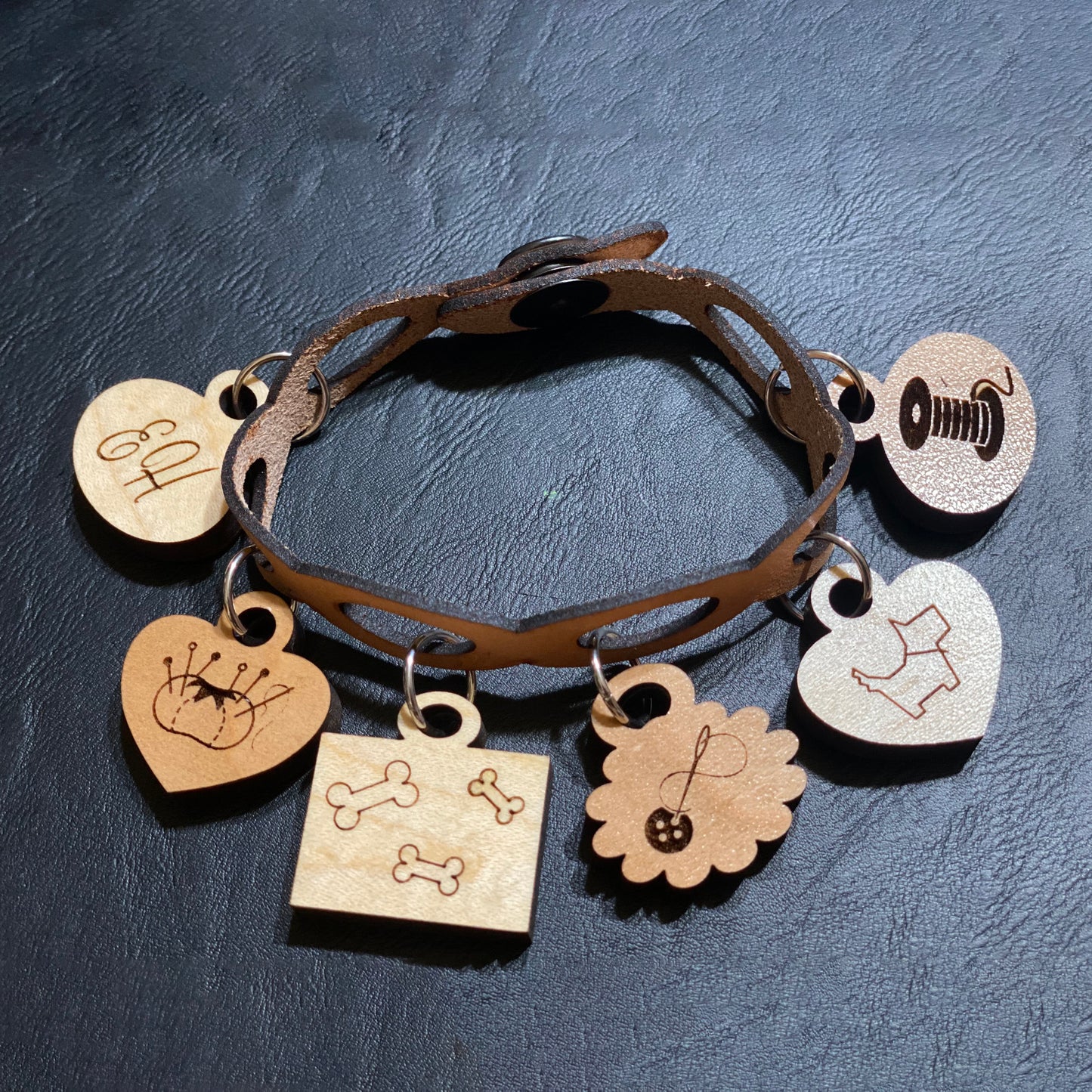 Leather Charm Bracelet with 4 Charms