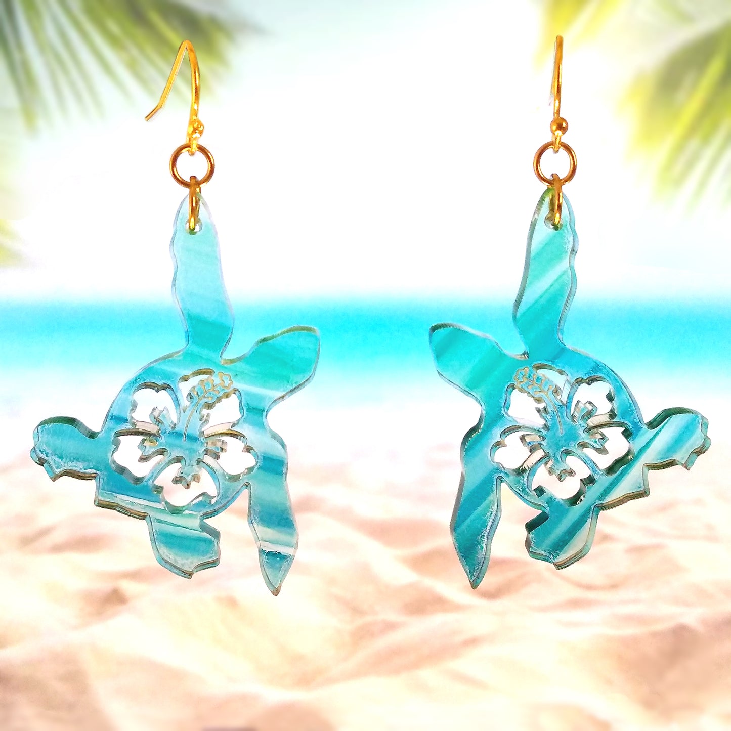 Beachy Baby Sea Turtle Earrings With Flower Cut Out