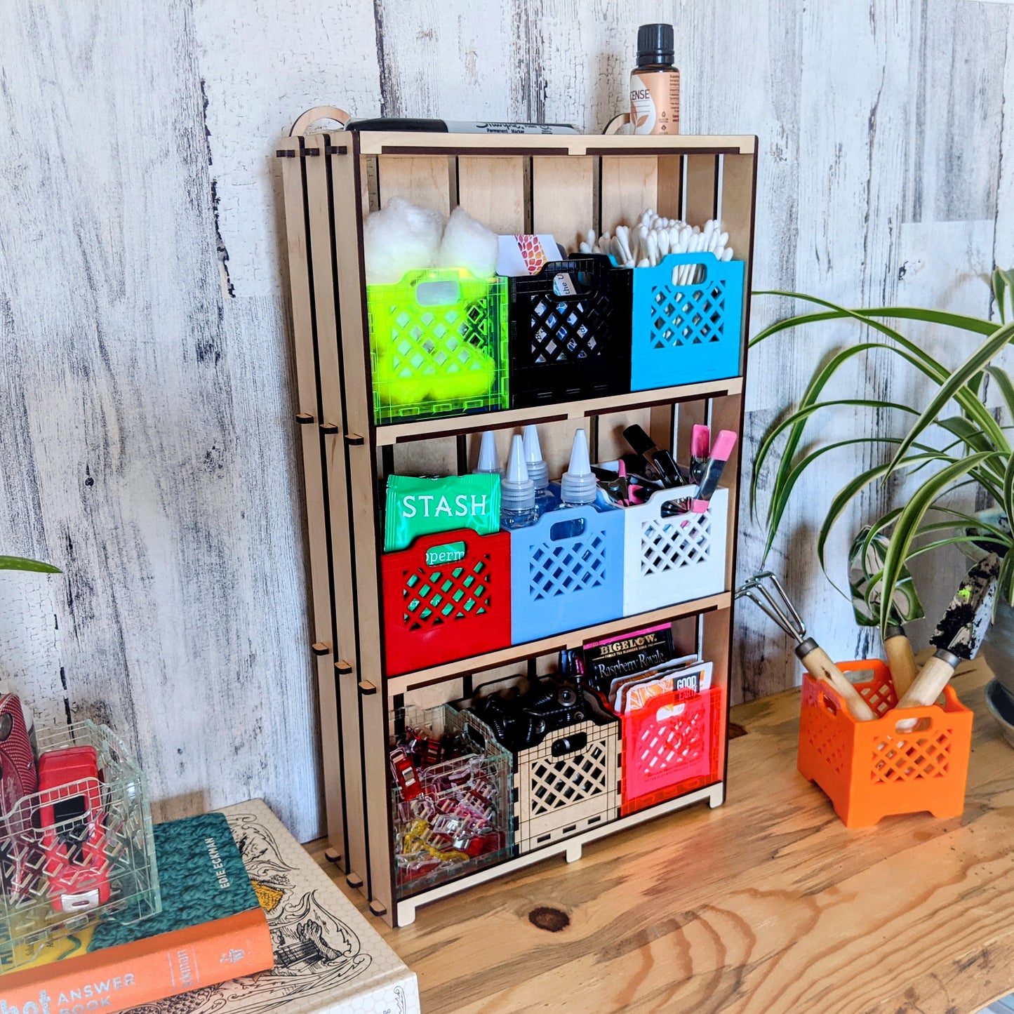 Stackable Small Milk Crates With Shelf