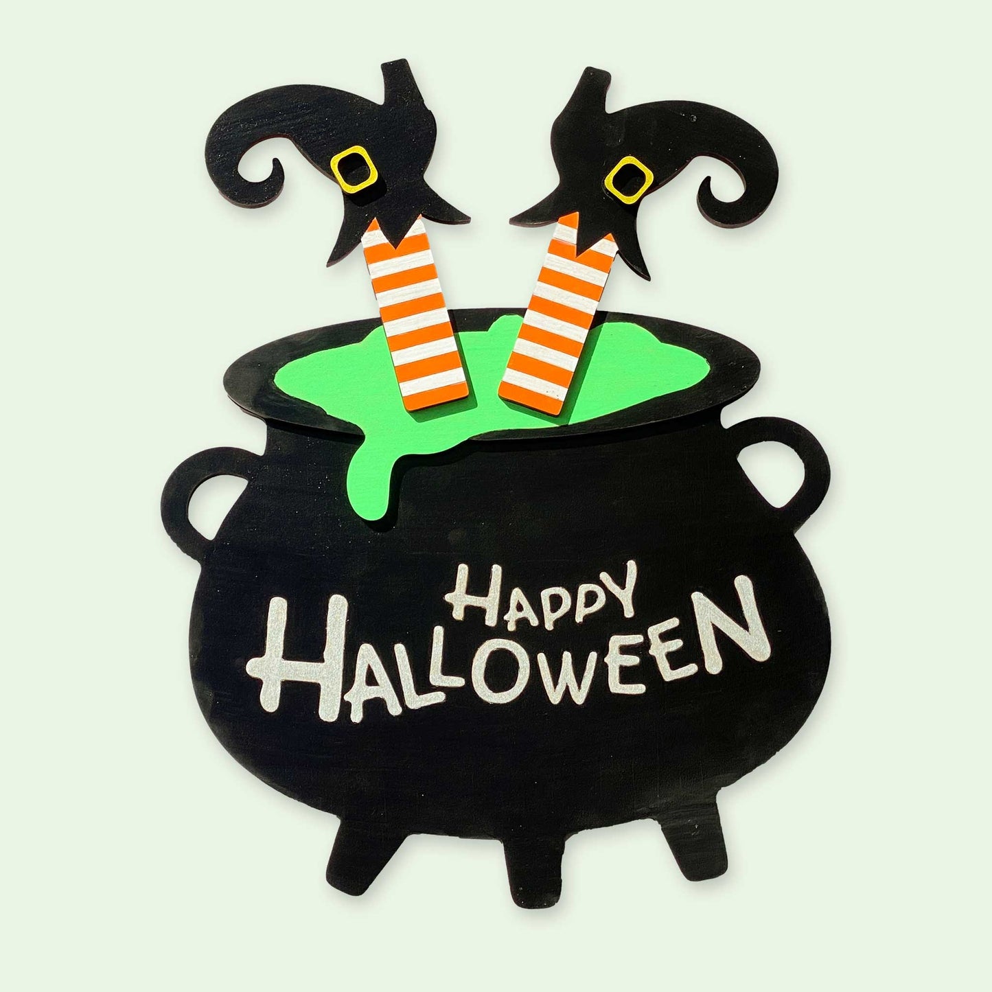 Halloween Cauldron & Witch Feet Door Sign