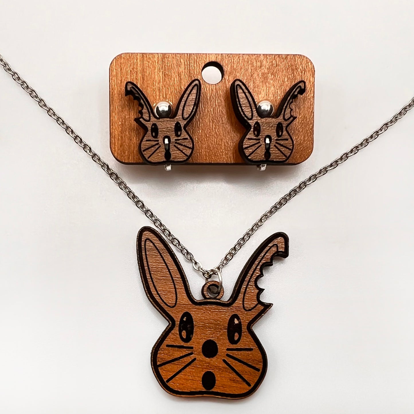 Bitten Chocolate Bunny - Clipon Earrings and Pendant
